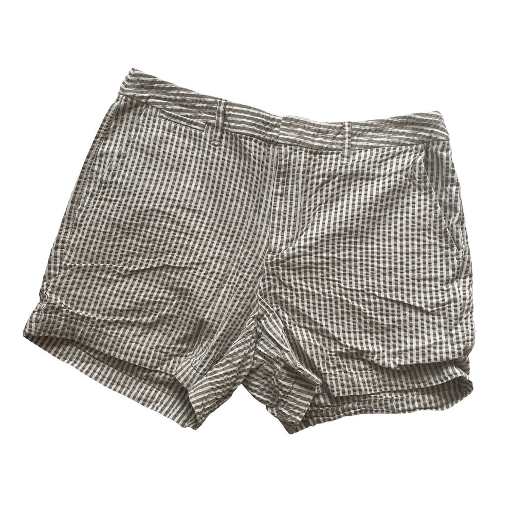 a new day Women's Size 10 Shorts Seersucker Tan Beige White Stripe